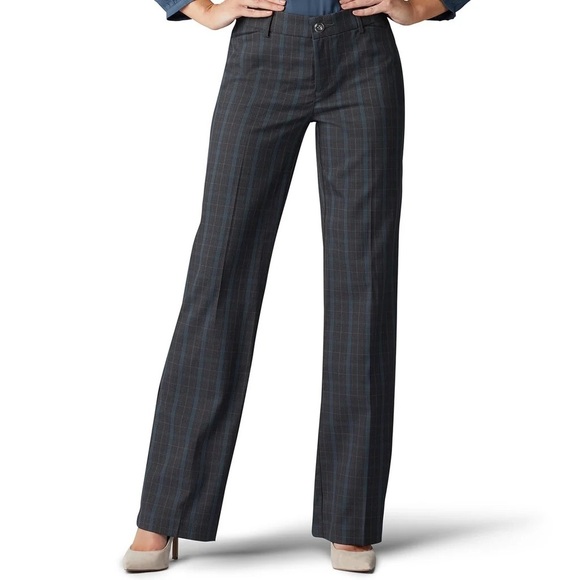 NWT Lee Flex Motion Regular Fit Trouser Pant gray & dark Green Plaid Size 16 - Picture 1 of 12